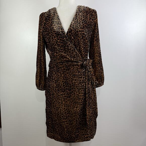 New J Crew Animal Print Velvet True Wrap Dress Size 0 V Neck Leopard Print - Picture 15 of 15